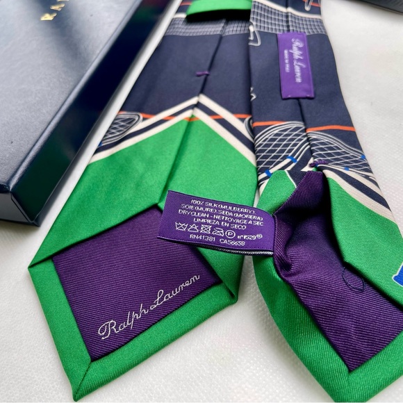 🎁RL HOLIDAY 25'🎁🆕💯US OPEN RALPH LAUREN PURPLE LABEL LUXURY TENNIS MOTF TIE🔥 - Picture 11 of 16
